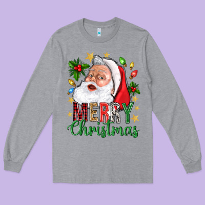 Merry Christmas With Santa Long Sleeve Tee Designed By Bundleandbundleshop