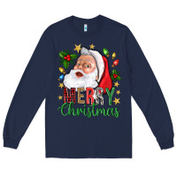 Navy Merry Christmas With Santa Long Sleeve Tee - BundleAndBundleShop
