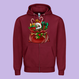 Chrismas Santa Claus Bag Zipper Hoodie Designed By Nancycooperartshop