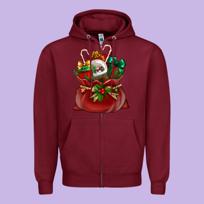 Chrismas Santa Claus Bag Zipper Hoodie Designed By Nancycooperartshop