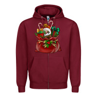 Burgundy Chrismas Santa claus bag Zipper Hoodie - NancyCooperArtShop