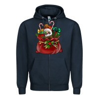 Navy Chrismas Santa claus bag Zipper Hoodie - NancyCooperArtShop