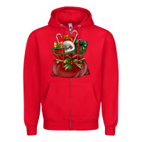 Red Chrismas Santa claus bag Zipper Hoodie - NancyCooperArtShop