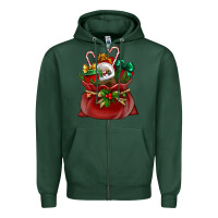 Sports Green Chrismas Santa claus bag Zipper Hoodie - NancyCooperArtShop