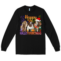 Black Happy Hallothanksmas Goats Long Sleeve Tee - BundleAndBundleShop