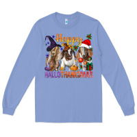 Colony Blue Happy Hallothanksmas Goats Long Sleeve Tee - BundleAndBundleShop