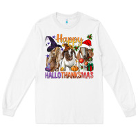 White Happy Hallothanksmas Goats Long Sleeve Tee - BundleAndBundleShop