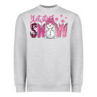 Heather Grey Pink Let It Snow With Cute Snowman Heavyweight Sweatshirt - BundleAndBundleShop