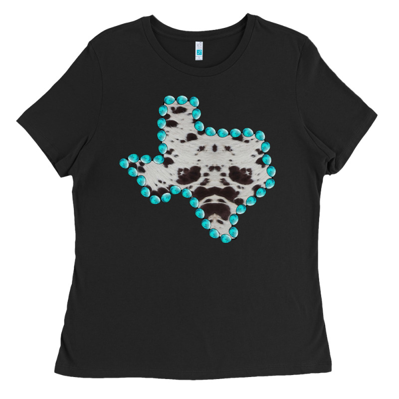 Texas Map Cowhide Turquoise Gemstone Ladies Tee by Bettercallsaul | Teevron