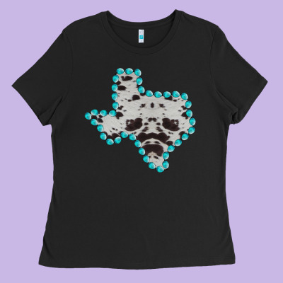 Texas Map Cowhide Turquoise Gemstone Ladies Tee Designed By Bettercallsaul