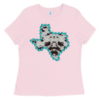 Bubblegum Pink Texas Map Cowhide Turquoise Gemstone Ladies Tee - Bettercallsaul