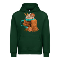 Forest Green Winter Coffee Cup With Scarf Urban Hoodie - FaDigitalArtStudio