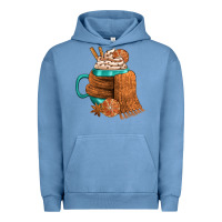 Pigment Pebble Blue Winter Coffee Cup With Scarf Urban Hoodie - FaDigitalArtStudio