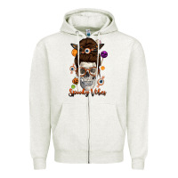 Spooky Vibes Skull Messy Bun Zipper Hoodie | Teevron