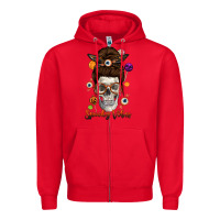 Red Spooky Vibes Skull Messy Bun Zipper Hoodie - texasbilliewilder