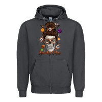 Smoke Spooky Vibes Skull Messy Bun Zipper Hoodie - texasbilliewilder