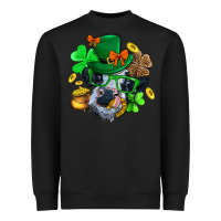 Black St. Patrick Cow Clover Heavyweight Sweatshirt - BundleAndBundleShop
