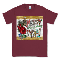 Burgundy merry christmas y'all Classic Tee - CowhideDigitalArt