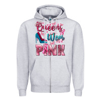 Heather Grey Queens wear pink Breast Cancer Zipper Hoodie - NancyCooperArtShop