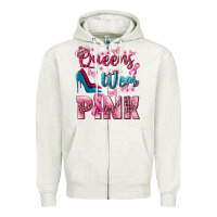 Oatmeal Heather Queens wear pink Breast Cancer Zipper Hoodie - NancyCooperArtShop