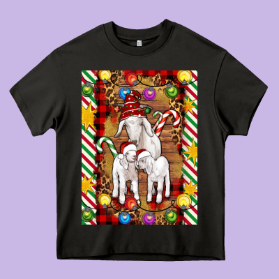 Christmas Goat Family Heavy Core Tee Designed By Artiststas