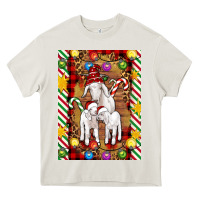 Cream Christmas goat family Heavy Core Tee - Artiststas