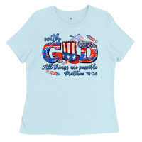 Baby Blue with god all things are possible usa Ladies Tee - AdoDesignShop