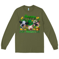 Army Green Happy Saint Patrick'S Day With Clover Long Sleeve Tee - BundleAndBundleShop