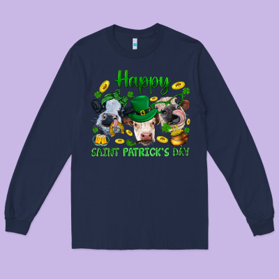 Happy Saint Patrick's Day With Clover Long Sleeve Tee Designed By Bundleandbundleshop
