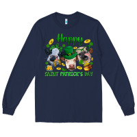 Navy Happy Saint Patrick'S Day With Clover Long Sleeve Tee - BundleAndBundleShop