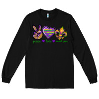 Black Peace Love Mardi Gras Long Sleeve Tee - BundleAndBundleShop