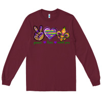 Burgundy Peace Love Mardi Gras Long Sleeve Tee - BundleAndBundleShop