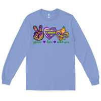 Colony Blue Peace Love Mardi Gras Long Sleeve Tee - BundleAndBundleShop