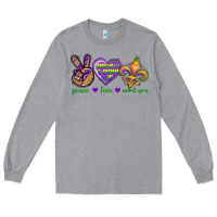 Heather Grey Peace Love Mardi Gras Long Sleeve Tee - BundleAndBundleShop