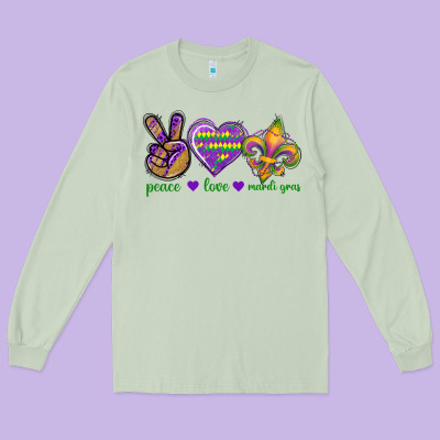 Peace Love Mardi Gras Long Sleeve Tee Designed By Bundleandbundleshop