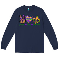 Navy Peace Love Mardi Gras Long Sleeve Tee - BundleAndBundleShop