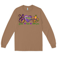 Toasted Coconut Peace Love Mardi Gras Long Sleeve Tee - BundleAndBundleShop