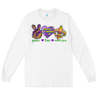 White Peace Love Mardi Gras Long Sleeve Tee - BundleAndBundleShop