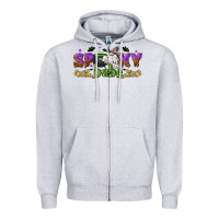 Heather Grey spooky babe halloween Zipper Hoodie - NancyCooperArtShop