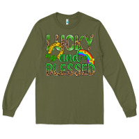 Army Green Lucky And Blessed St Patricks Long Sleeve Tee - BundleAndBundleShop