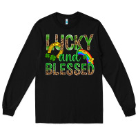 Black Lucky And Blessed St Patricks Long Sleeve Tee - BundleAndBundleShop