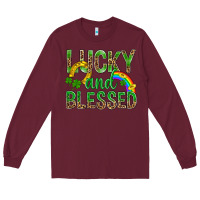 Burgundy Lucky And Blessed St Patricks Long Sleeve Tee - BundleAndBundleShop