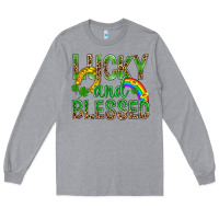 Heather Grey Lucky And Blessed St Patricks Long Sleeve Tee - BundleAndBundleShop