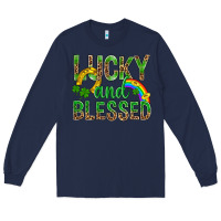 Navy Lucky And Blessed St Patricks Long Sleeve Tee - BundleAndBundleShop