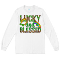 White Lucky And Blessed St Patricks Long Sleeve Tee - BundleAndBundleShop