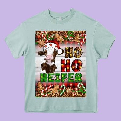 Christmas Ho Ho Ho Heifer Heavy Core Tee Designed By Artiststas