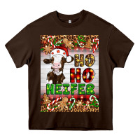 Chocolate Brown Christmas Ho Ho Ho Heifer Heavy Core Tee - Artiststas