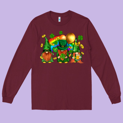St. Patricks  Gnomies With Rainbow Long Sleeve Tee Designed By Bundleandbundleshop