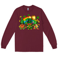 Burgundy st. patricks  gnomies with rainbow Long Sleeve Tee - BundleAndBundleShop
