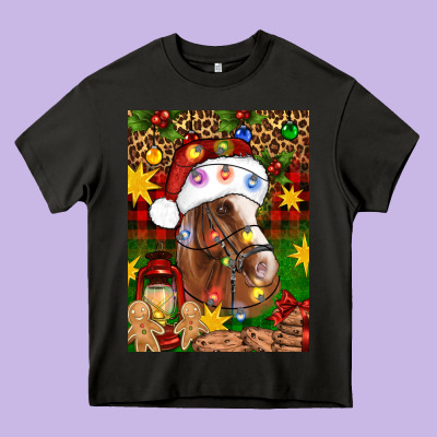 Christmas Horse Heavy Core Tee Designed By Artiststas